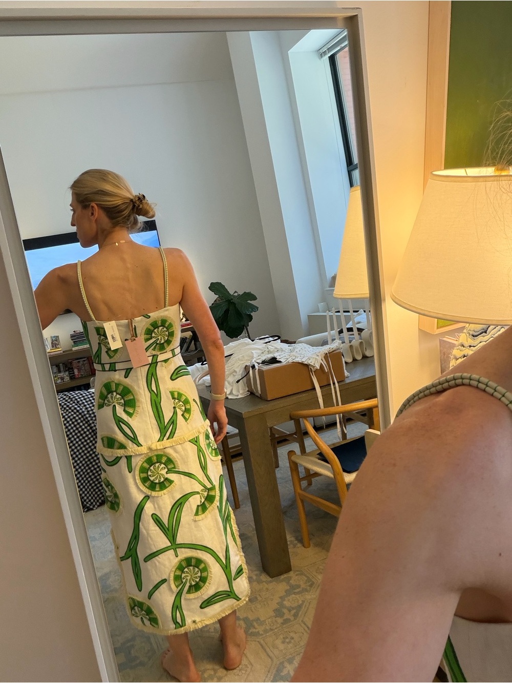 Alexis Cream & Green Floral Linen Slip Dress - Picture 6 of 11